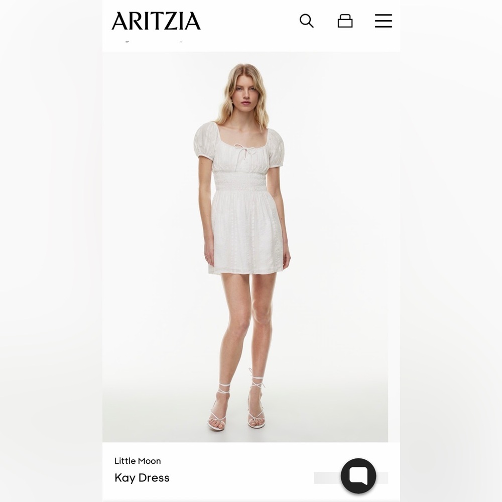 ARITZIA Little Moon Kay Dress White Puff-Sleeve Smocked Mini Dress XS NWOT